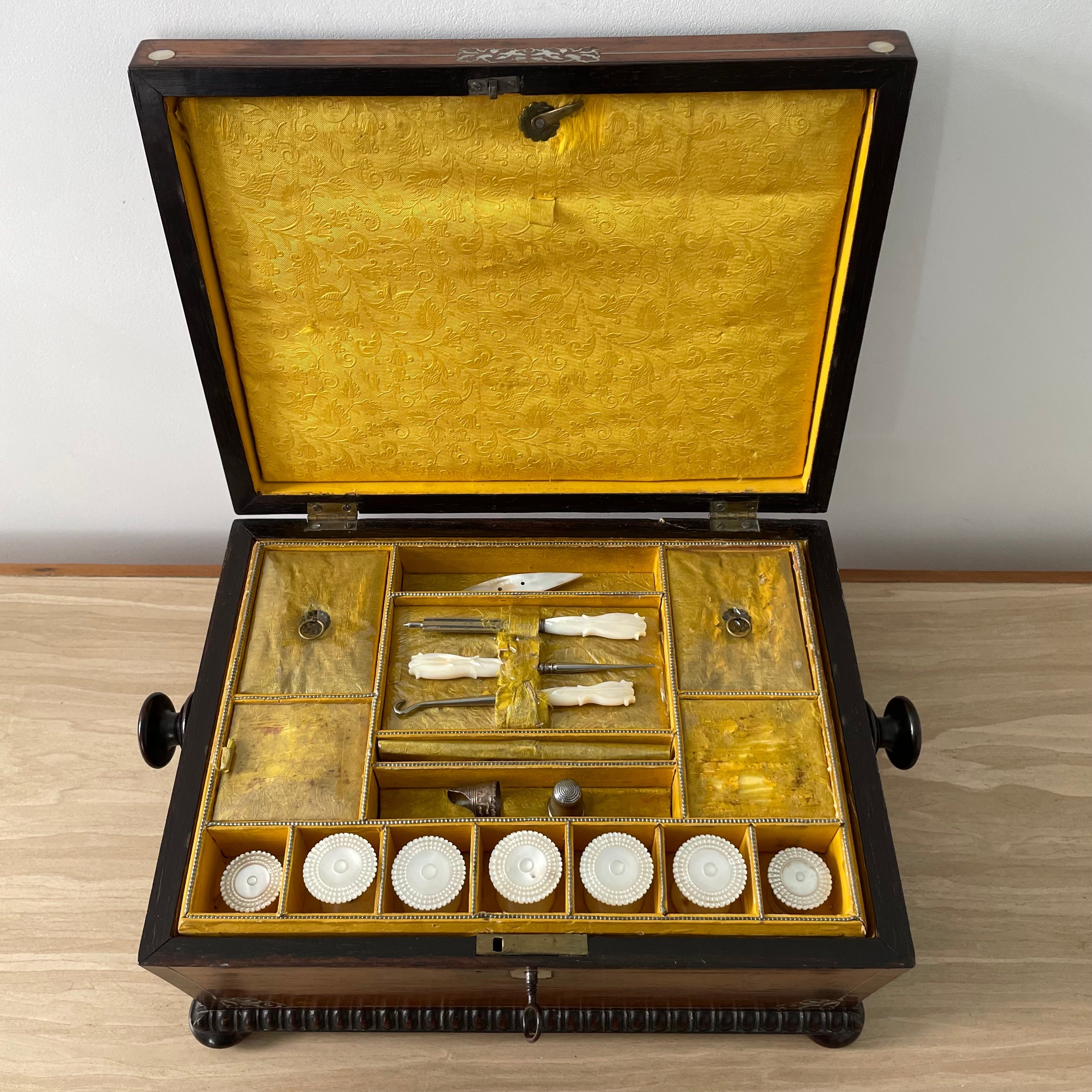 Antique Rosewood Sewing Box – Dated 1839 with Original Tools & Provenance