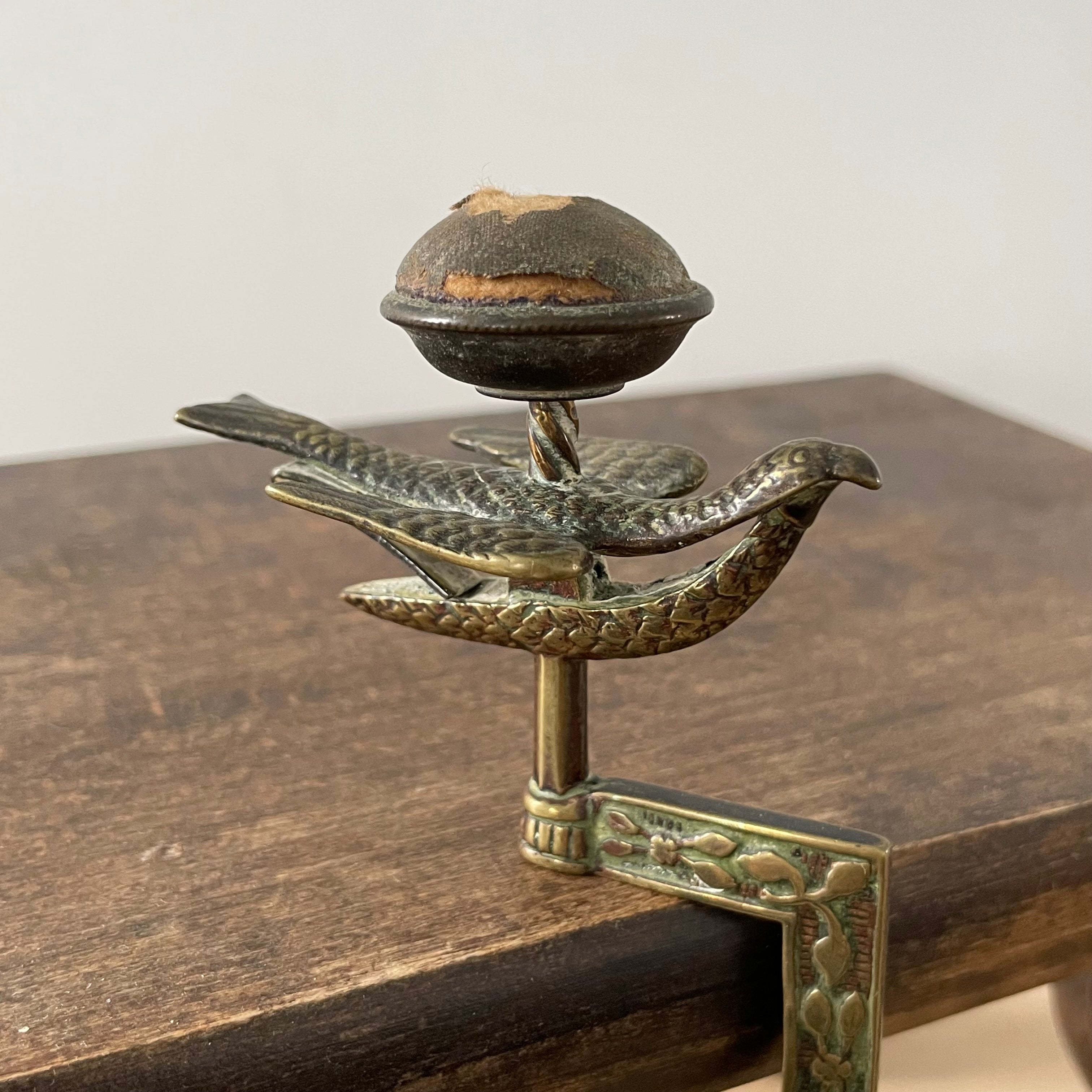 Victorian Cast Brass Sewing Bird Clamp – c.1860 Ornate Pincushion Clamp