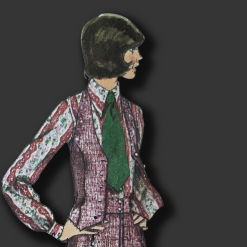 1970s lady in trouser suit and tie