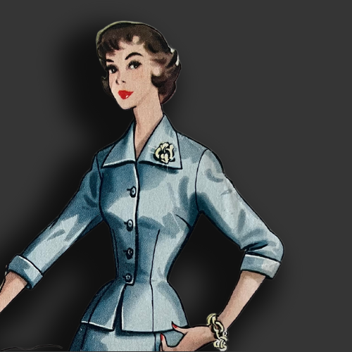 1940s lady in fitted blue suit