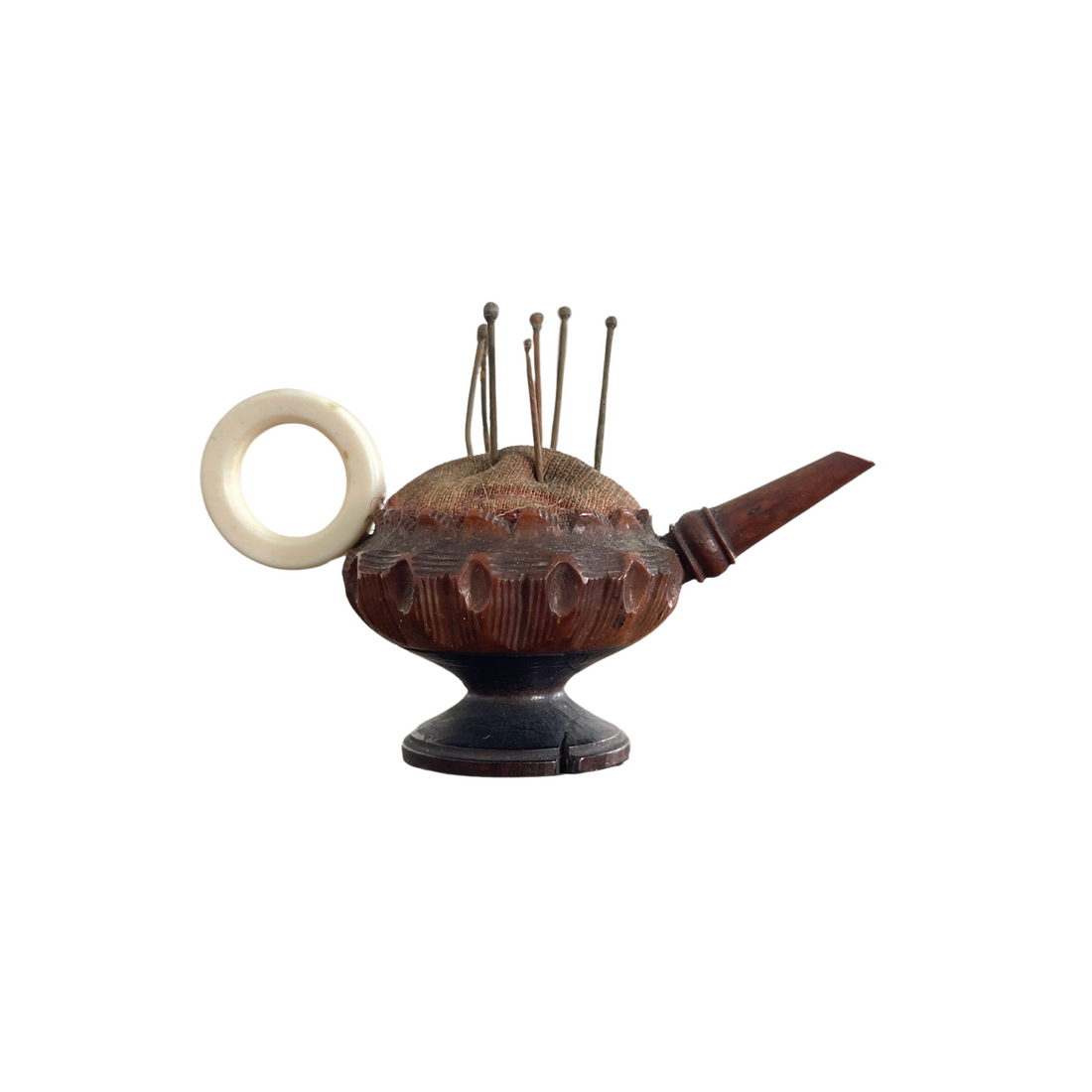 Charming 19th Century Teapot-Shaped Treen Pin Cushion