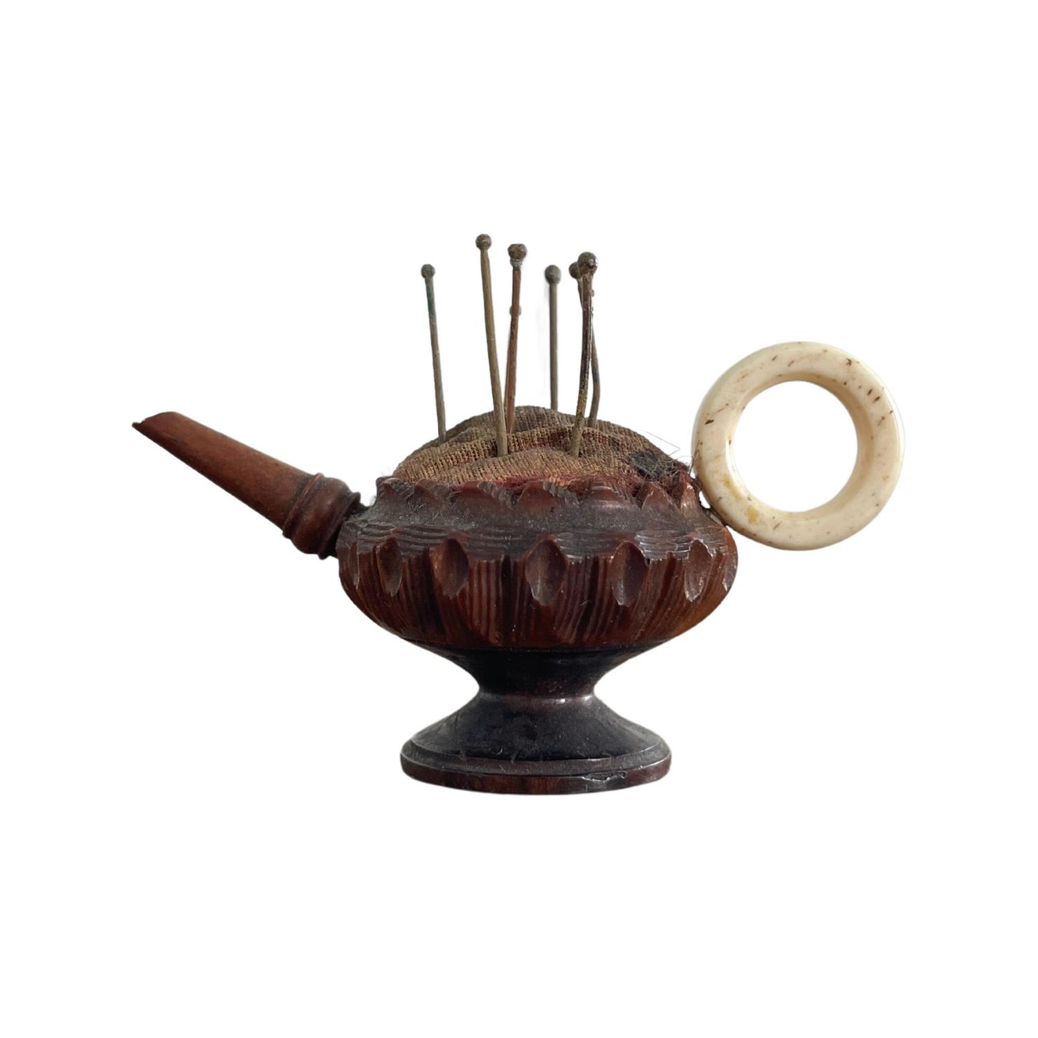 Charming 19th Century Teapot-Shaped Treen Pin Cushion