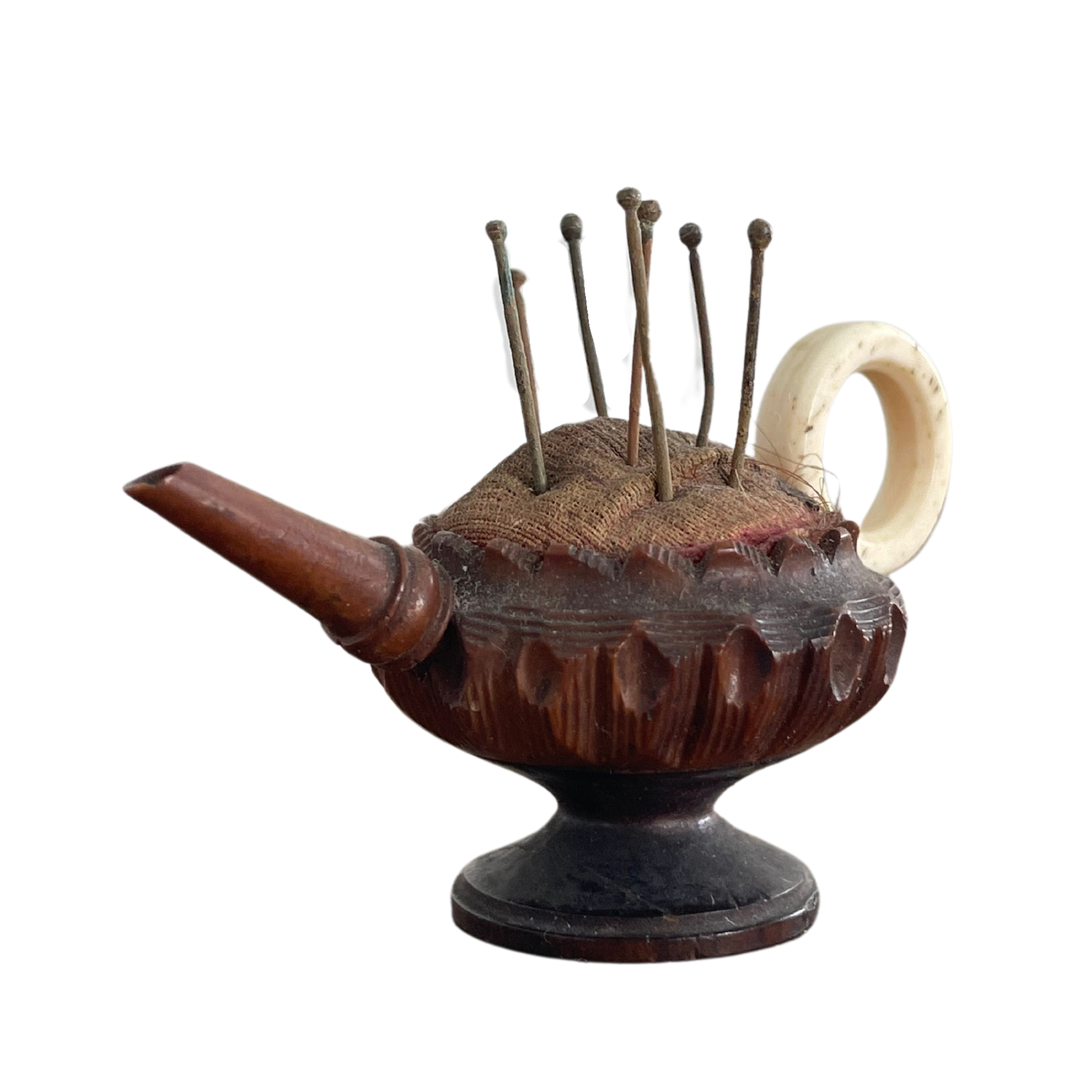 Charming 19th Century Teapot-Shaped Treen Pin Cushion