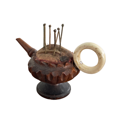 Charming 19th Century Teapot-Shaped Treen Pin Cushion