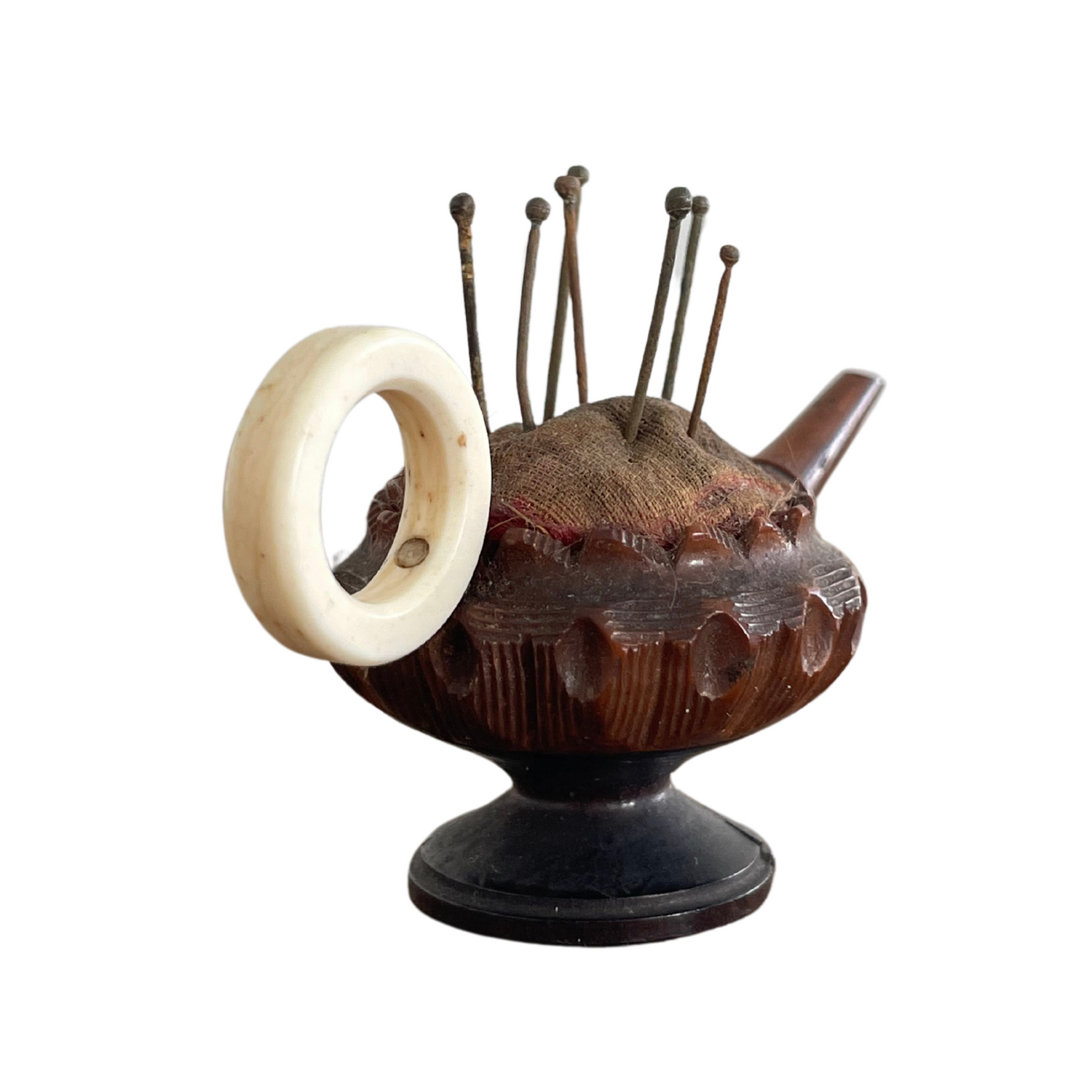 Charming 19th Century Teapot-Shaped Treen Pin Cushion