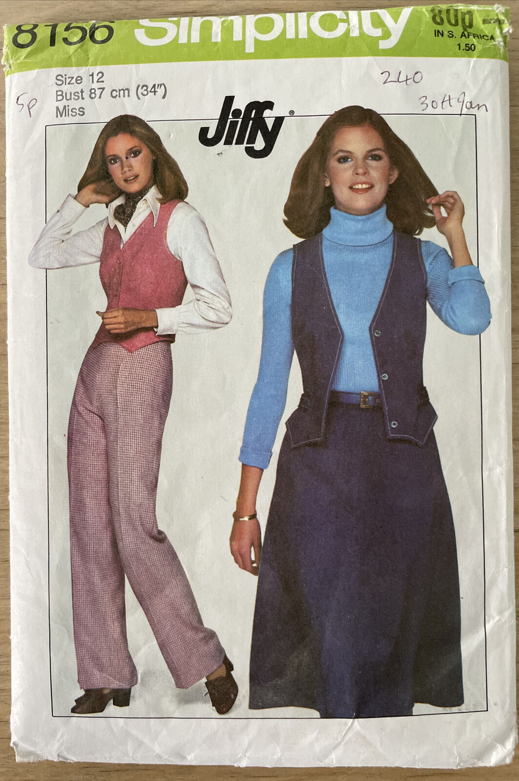 Vintage Sewing Pattern Size 12 Top Skirt Trousers Simplicity 8156 UNCUT FF