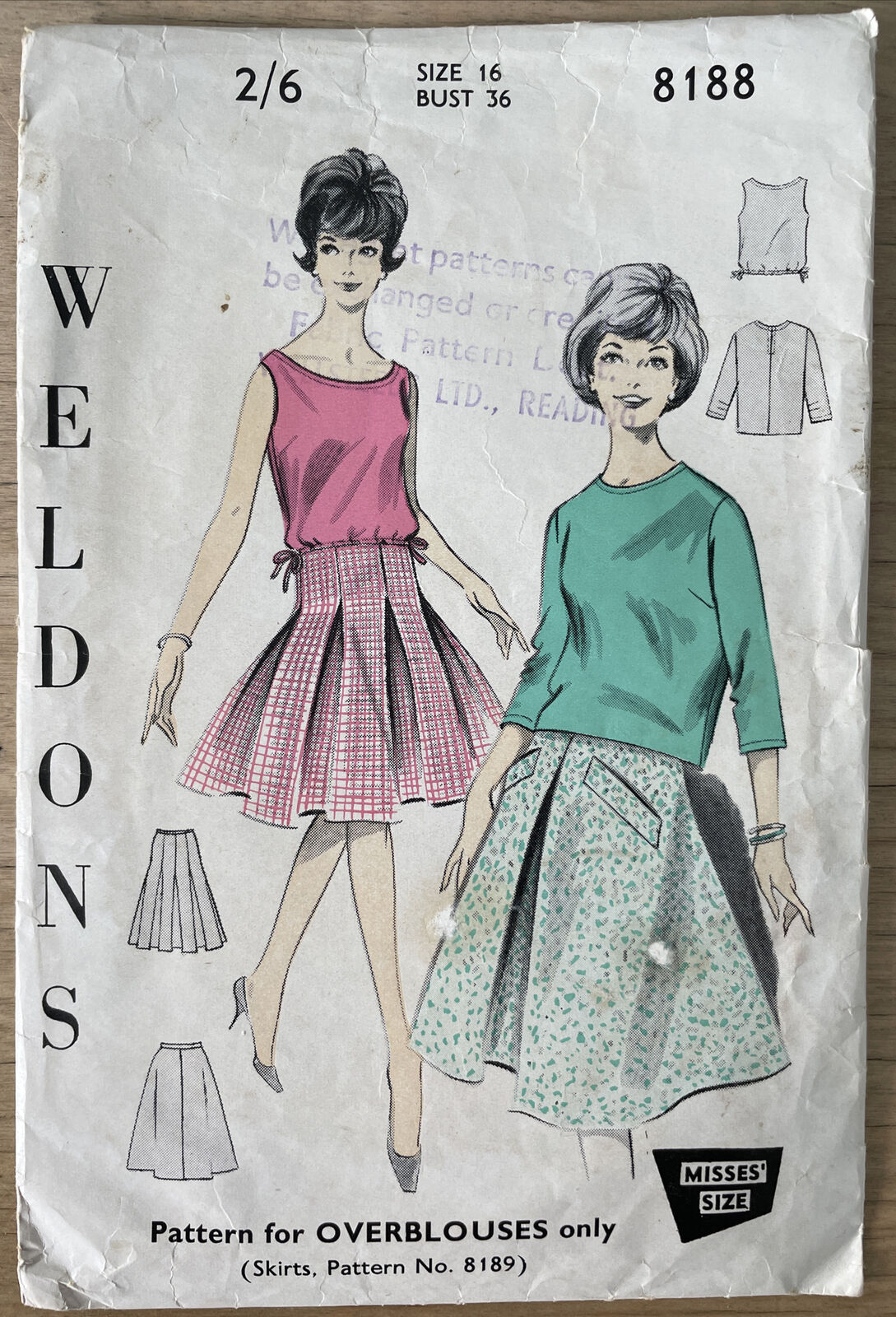 Vintage Sewing Pattern Size 16 Blouse Weldons 8188