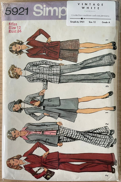 Simplicity 5921 Womens Size 12 Jacket Skirt Trousers