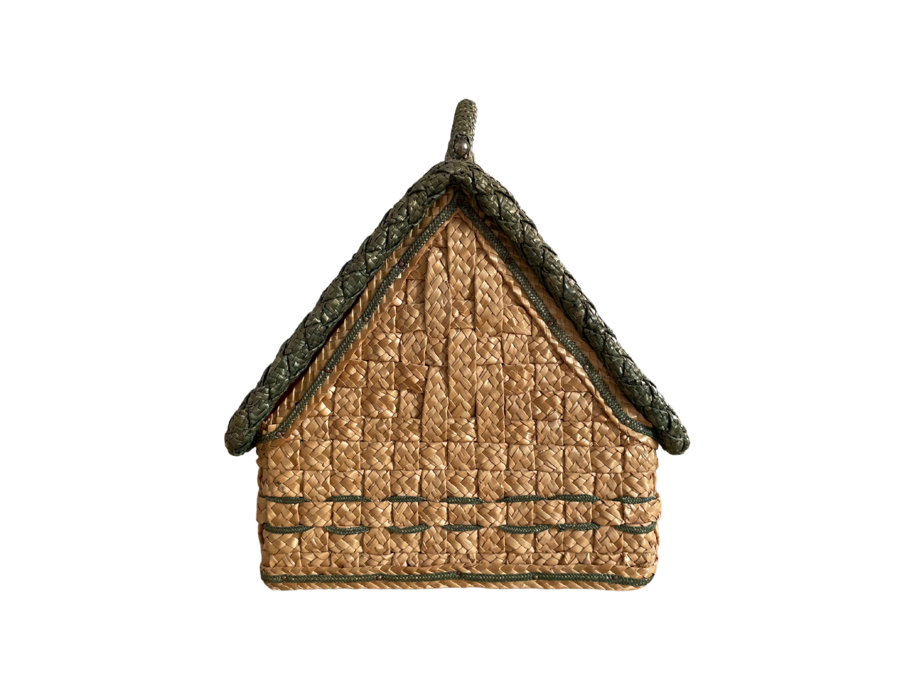 Mid-Century Raffia Woven Straw Sewing Basket - Cottage