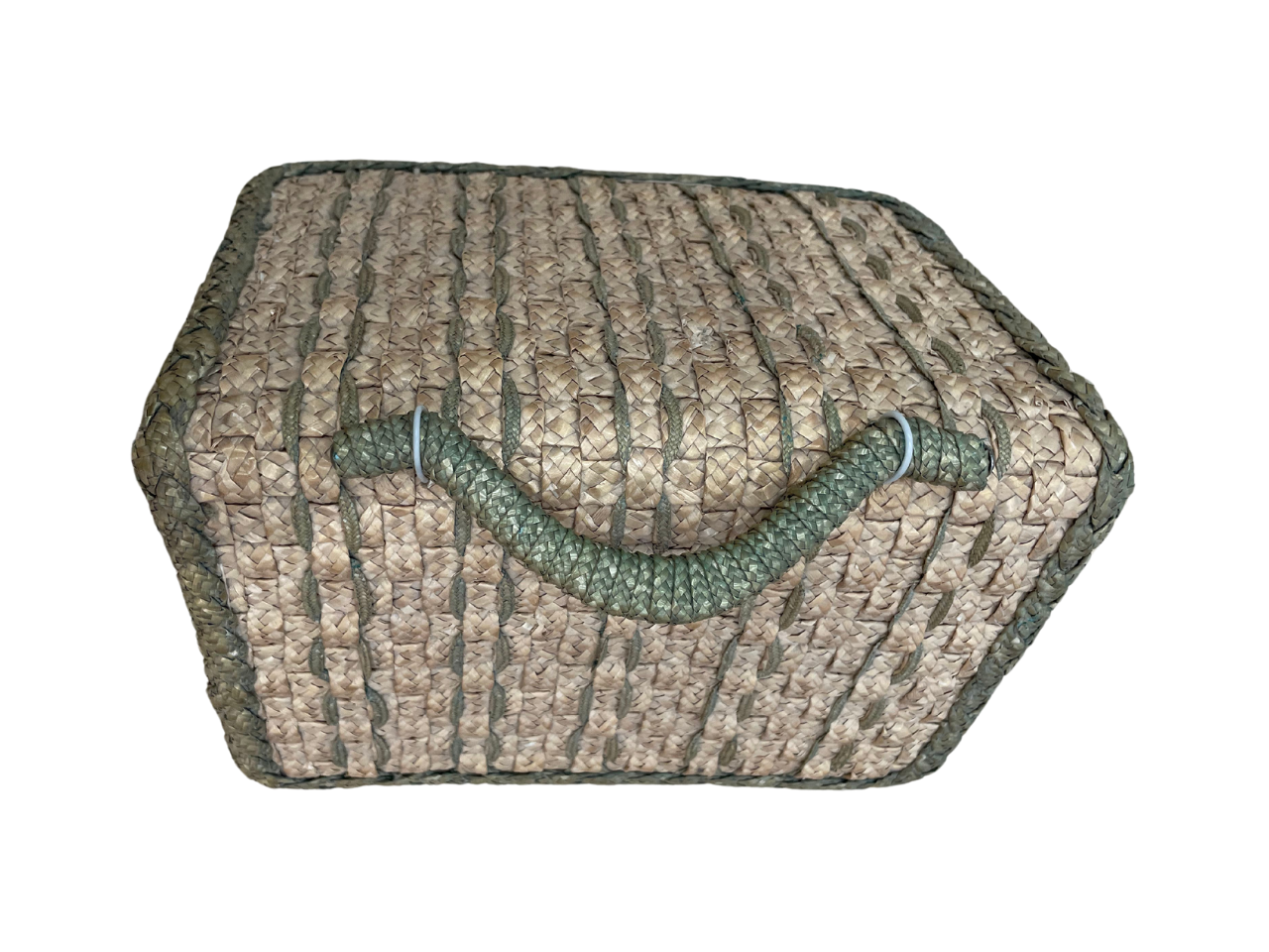 Mid-Century Raffia Woven Straw Sewing Basket - Cottage