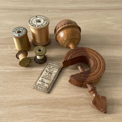 Victorian Tunbridgeware Sewing Clamp with Bowl Pin Cushion – “A Friend’s Gift” Label, c.19th Century
