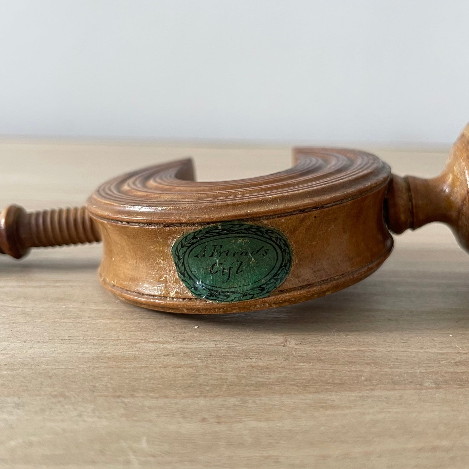 Victorian Tunbridgeware Sewing Clamp with Bowl Pin Cushion – “A Friend’s Gift” Label, c.19th Century