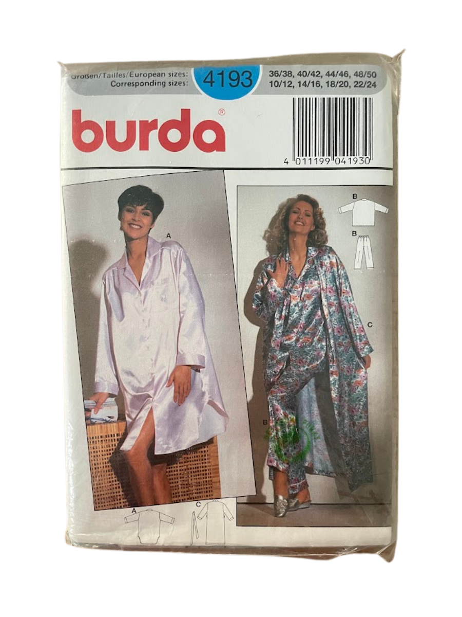 Burda 4193 Womens Size 10-24 Nightdress Pyjamas FF