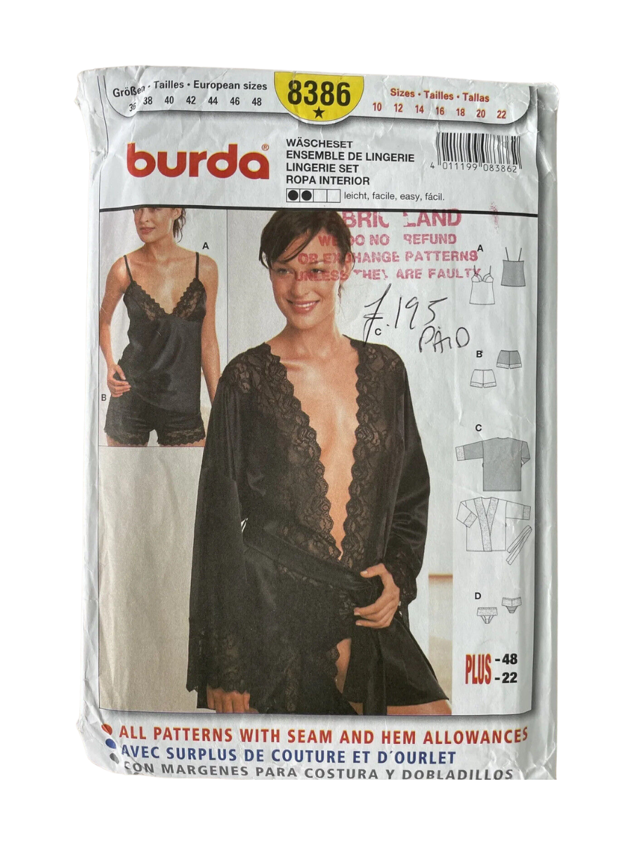 Burda 8386 Womens Size 10-16 Lingerie Camisole Knickers Wrap *