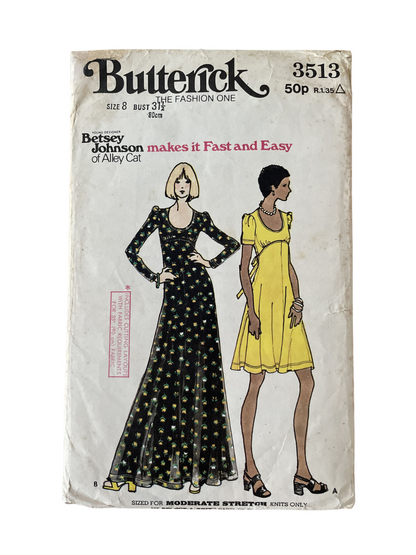 Butterick 3513 Womens Size 8 Dress Evening Dress Betsey Johnson *