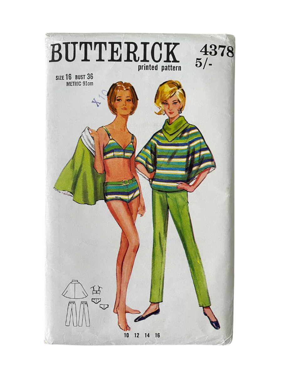 Butterick 4378 Womens Size 12 Poncho Trousers Swimsuit