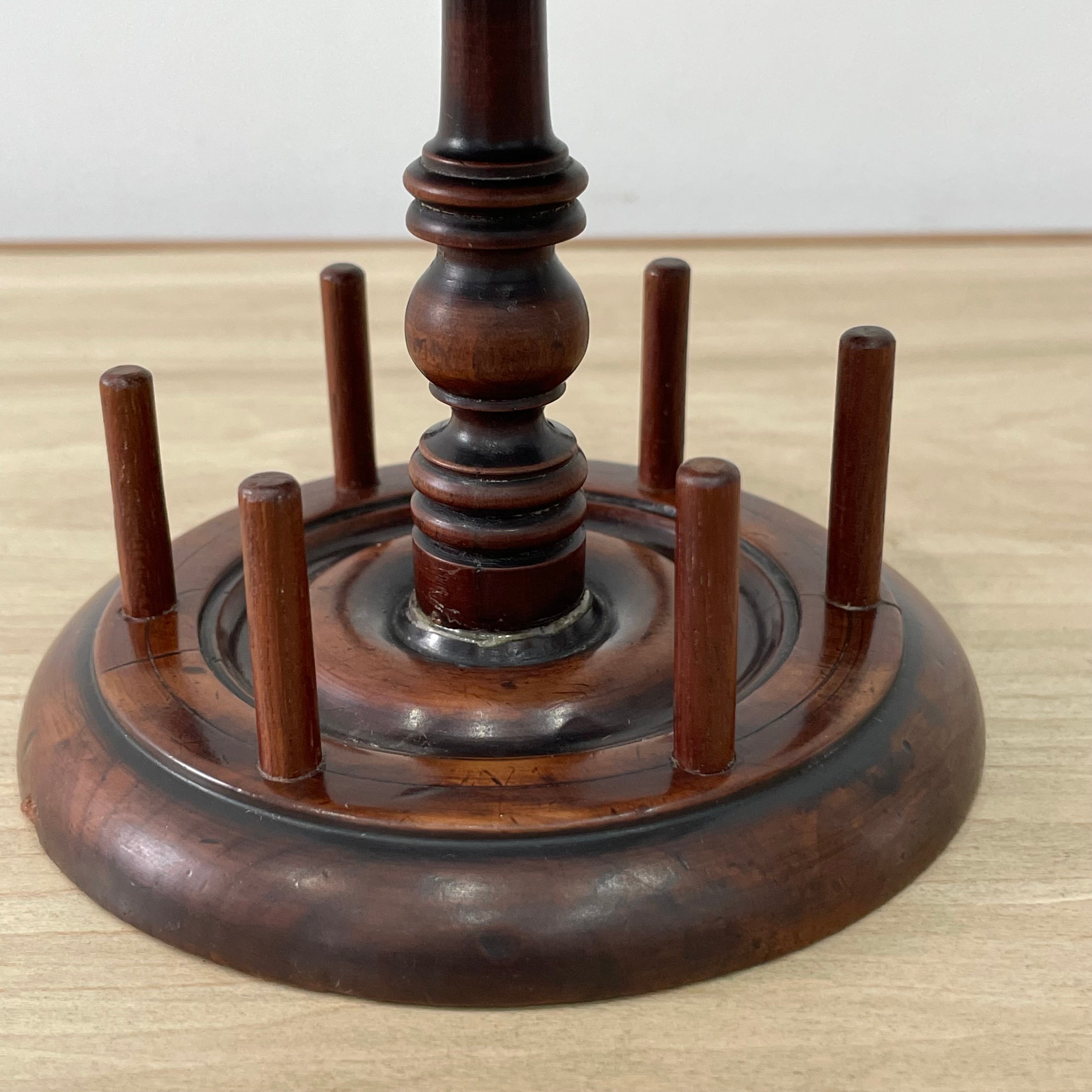Antique Wooden Thread Reel Stand with Velvet Pin Cushion