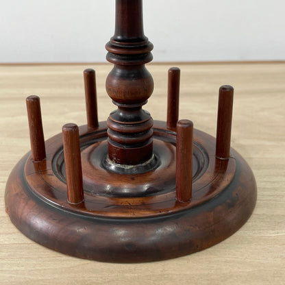 Antique Wooden Thread Reel Stand with Velvet Pin Cushion