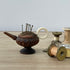 Antique wooden pin cushion shaped as teapot with bone handle and seven Tudor pins