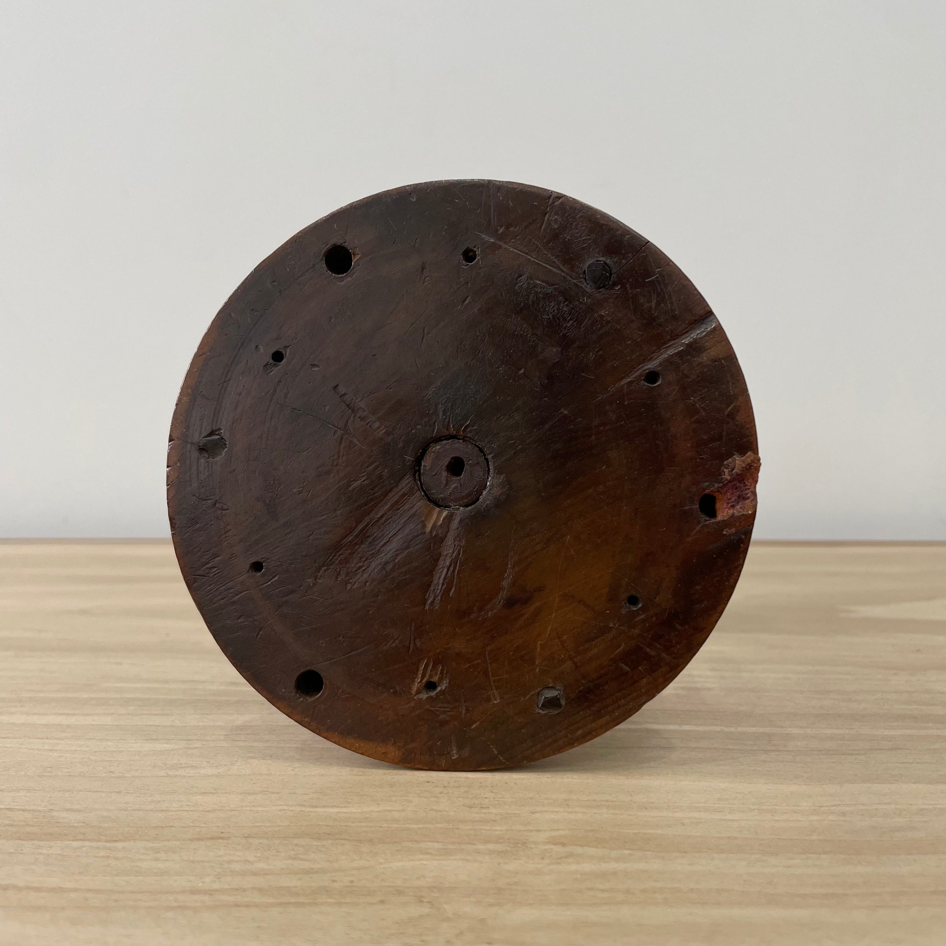 Antique Wooden Thread Reel Stand with Velvet Pin Cushion