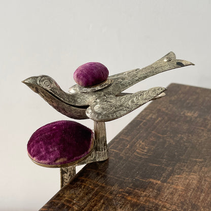 Antique Early 19th Century Bird Sewing Clamp with Pin Cushion