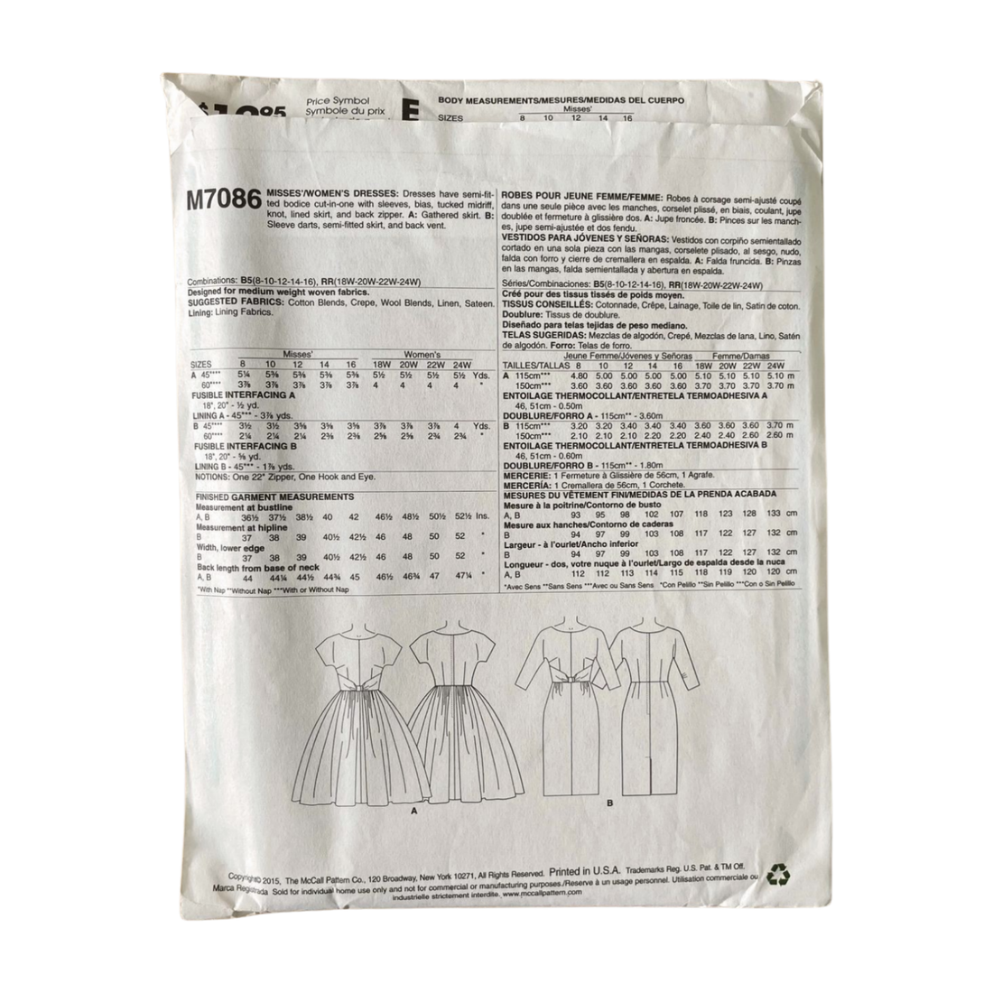 McCalls Womens Size 6-14 Dress FF