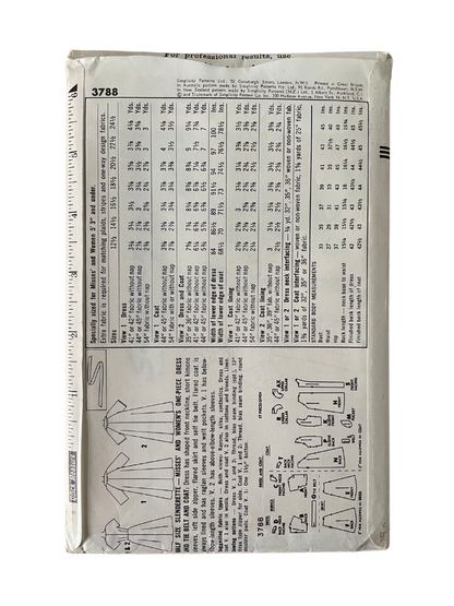 Simplicity 3788 Womens Size 16 Dress Coat FF
