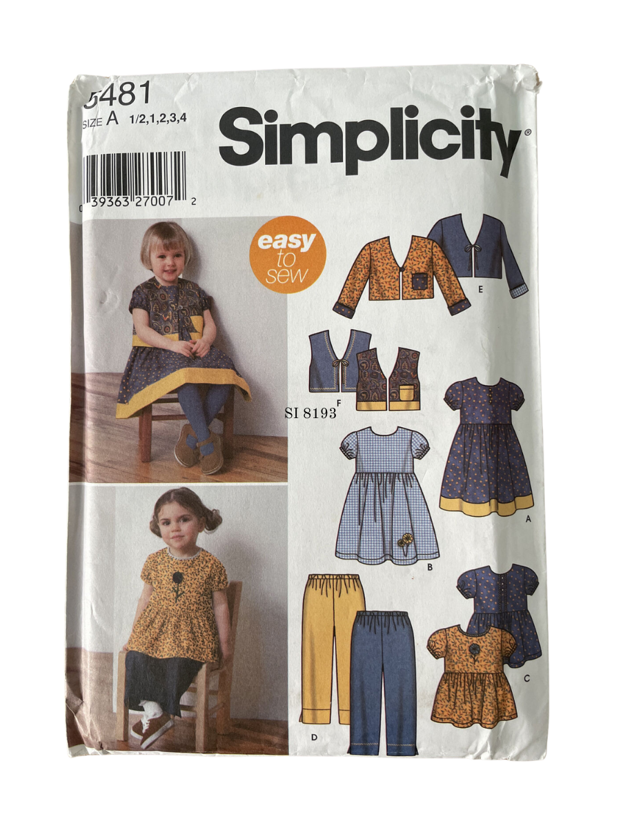 Simplicity 5481 Toddler Size 1/2-4 Dress Top FF *