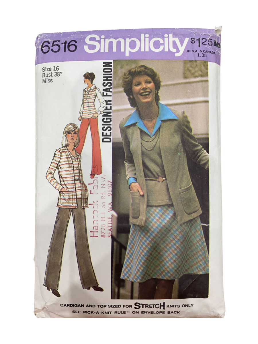 Simplicity 6516 Size 16 Top Cardigan Trousers Skirt *