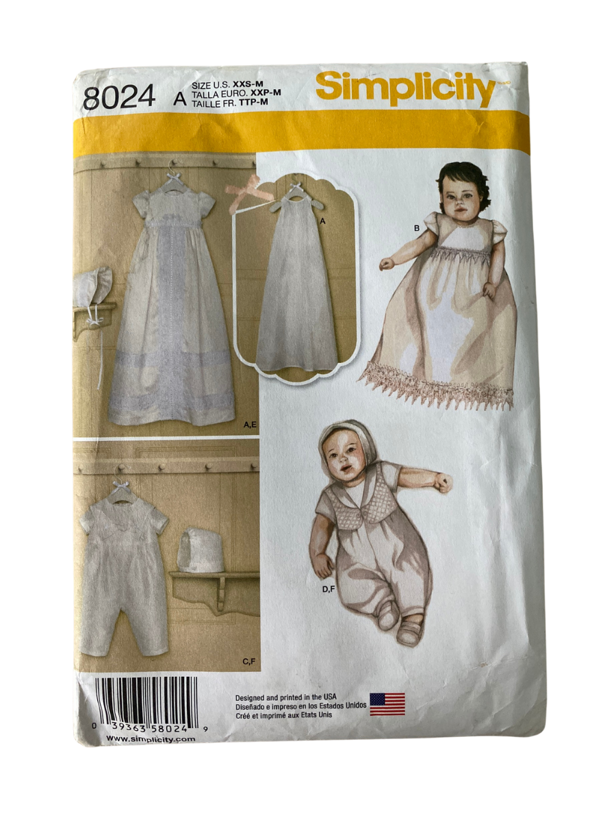 Simplicity 8024 Baby Size XXS-M Christening Gown UNCUT