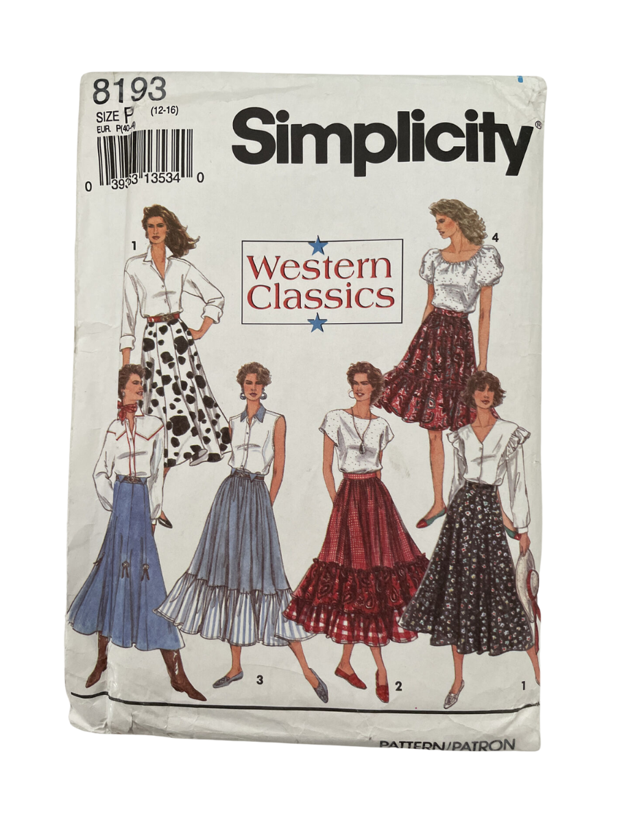 Simplicity 8193 Womens Size 12-16 Skirt Western Classics *