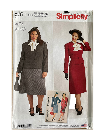 Simplicity 8461 Womens Size 18-24 Jacket Skirt FF