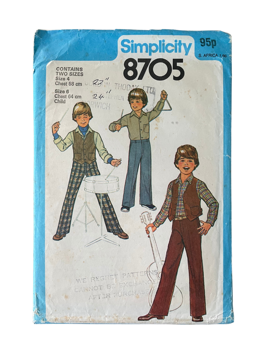 Simplicity 8705 Boys Size 4-6 Trousers Shirt Waistcoat