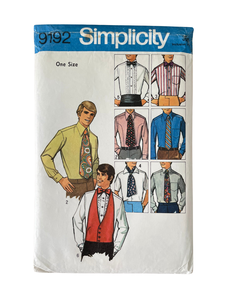 Simplicity 9192 Mens One Size TIe Cummerbund Waistcoat BowTie