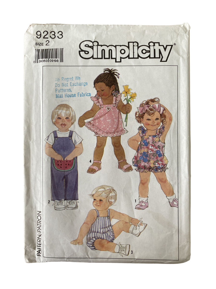 Simplicity 9233 Toddler Size 2 Dress Pants Rompers *