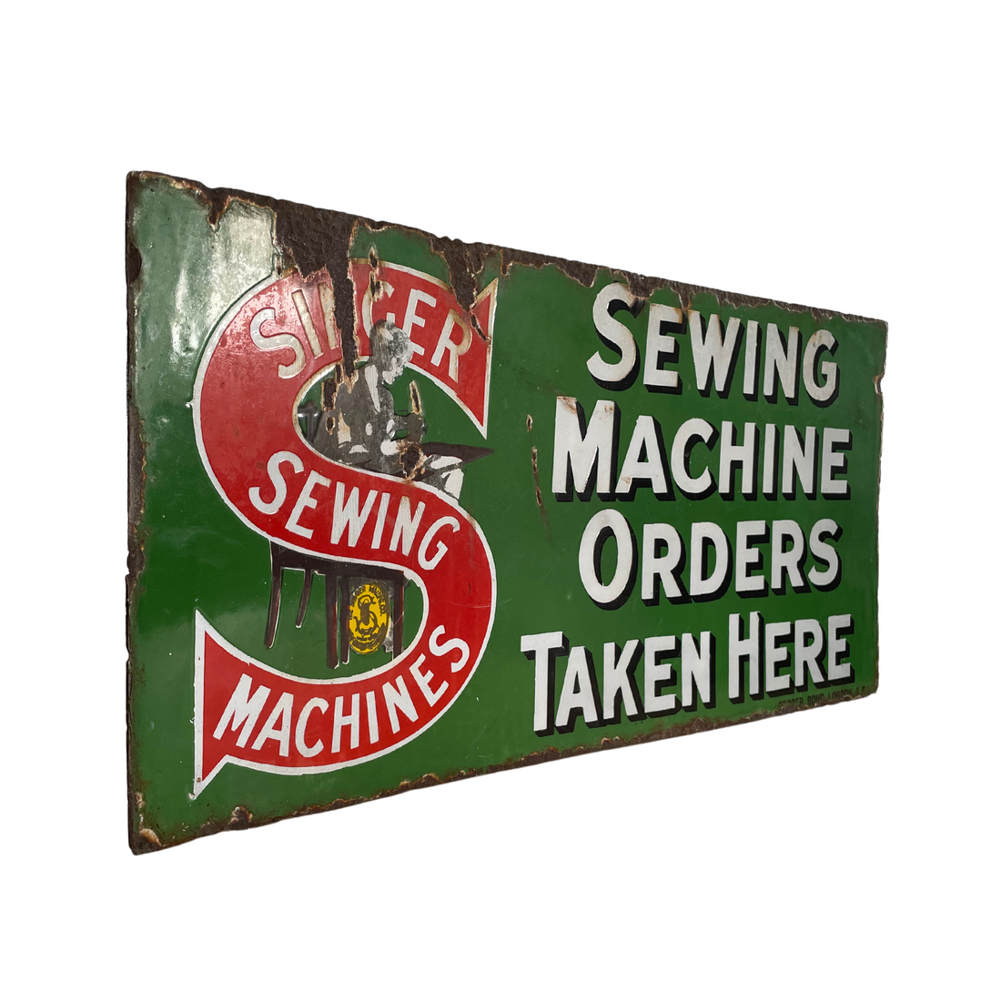 Antique Singer Shop Advertising Enamel Sign