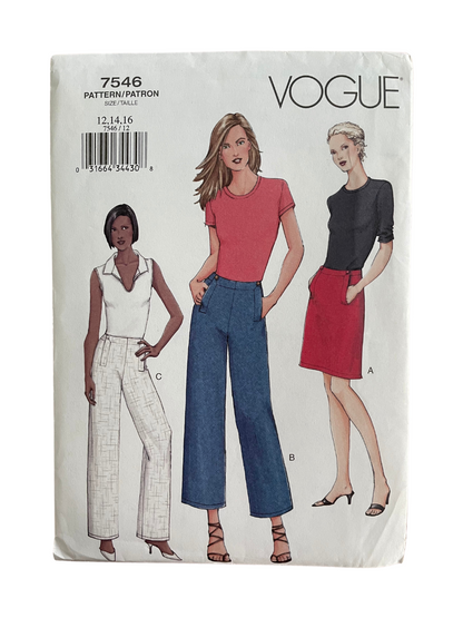 Vogue 7546 Womens Size 12-16 Trousers Skirt FF