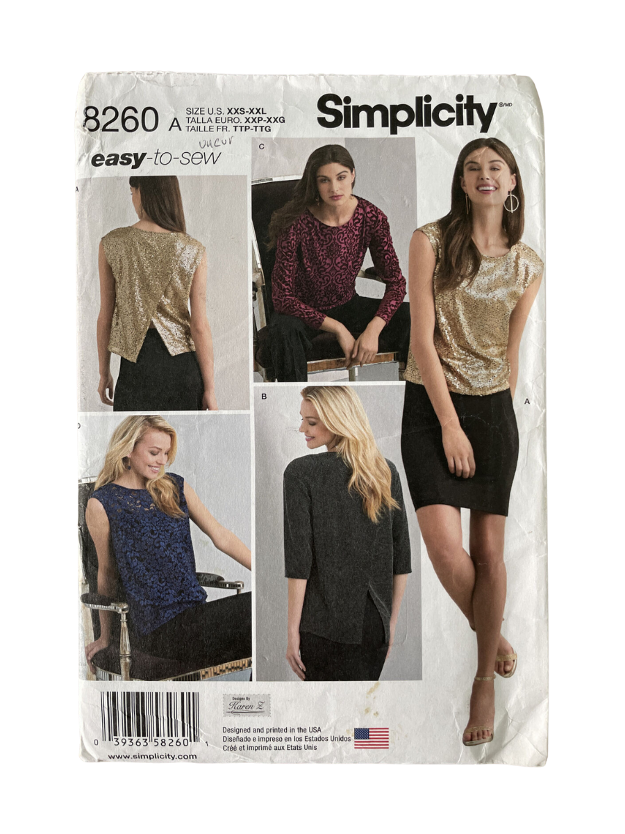 Simplicity 8260 Womens Size XXS-XXL Top FF *